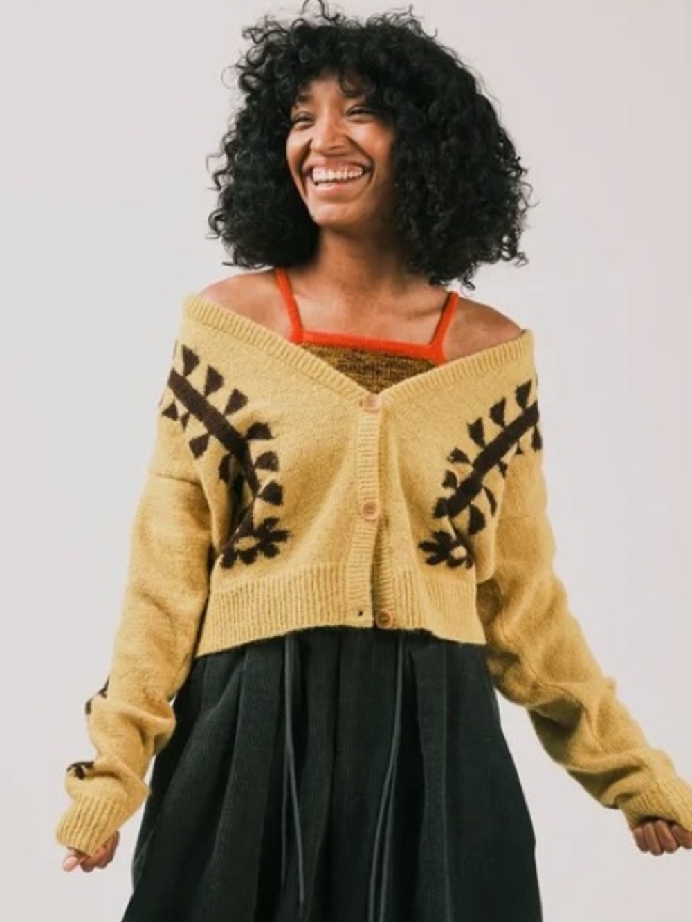 Degen Yellow Knit Citrine Flower Power Sweater